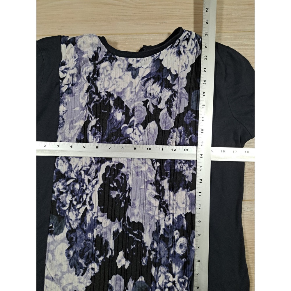 Simply Vera Vera Wang Navy Floral Pleated Front Tie Back Top Womens Medium - Picture 6 of 8